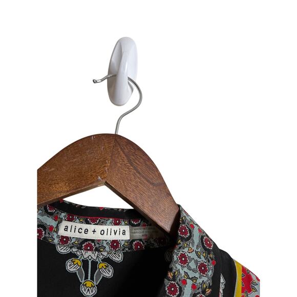 Alice + Olivia Willa Floral Print Blouse 100% Silk Womans Medium - Picture 7 of 16